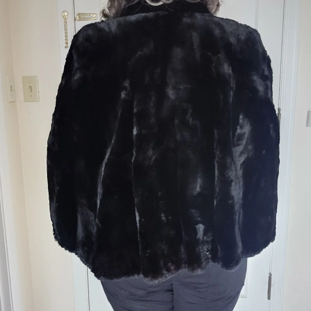 Vintage Sheared Fur Black Cape OS
